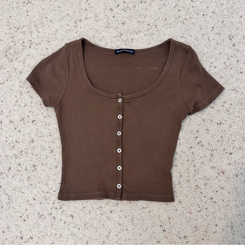 Brandy Melville Brown Button Up Top